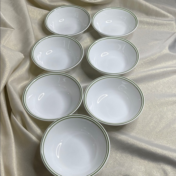 Corell Livingware Collection Bowls Hunter Green Double Ring Trim Vitrelle Set 7 - Picture 5 of 6